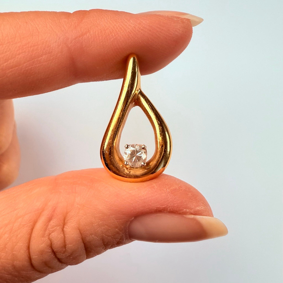 Estate 14K Solid Yellow Gold .25 CT Diamond Solitaire Vintage Pendant Necklace - Picture 6 of 7